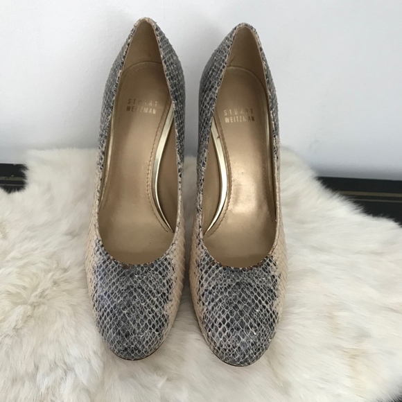 Stuart Weitzman Snakeskin Leather Heels Pink Gray - Picture 8 of 11
